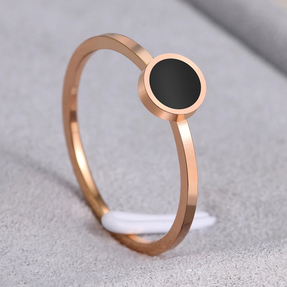 Stainless Steel Rings Fashion Trendy OL Style Anniversary Black Round Stone Ring For Women Jewelry Party Wedding Girls Gifts