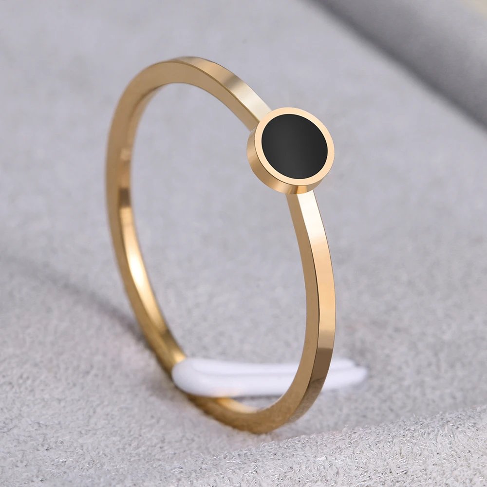 Stainless Steel Rings Fashion Trendy OL Style Anniversary Black Round Stone Ring For Women Jewelry Party Wedding Girls Gifts