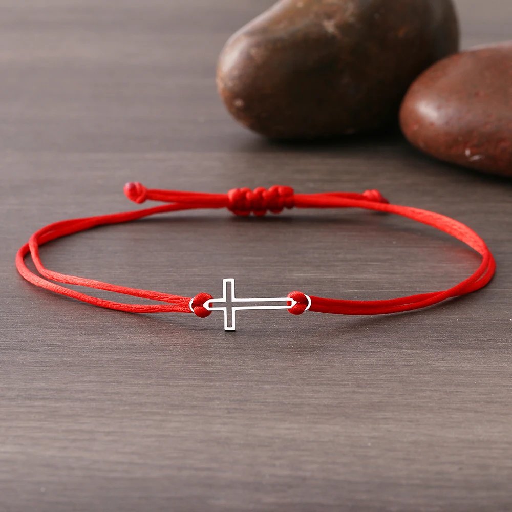 Stainless Steel Bracelets Lucky Black Red Rope Hand Made Fashion Clover Cartoon Cross Summer Charm Bracelet For Women Jewelry