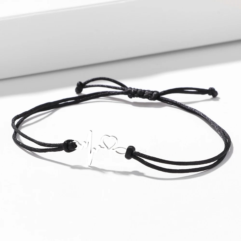 Stainless Steel Bracelets Lucky Black Red Rope Hand Made Fashion Clover Cartoon Cross Summer Charm Bracelet For Women Jewelry