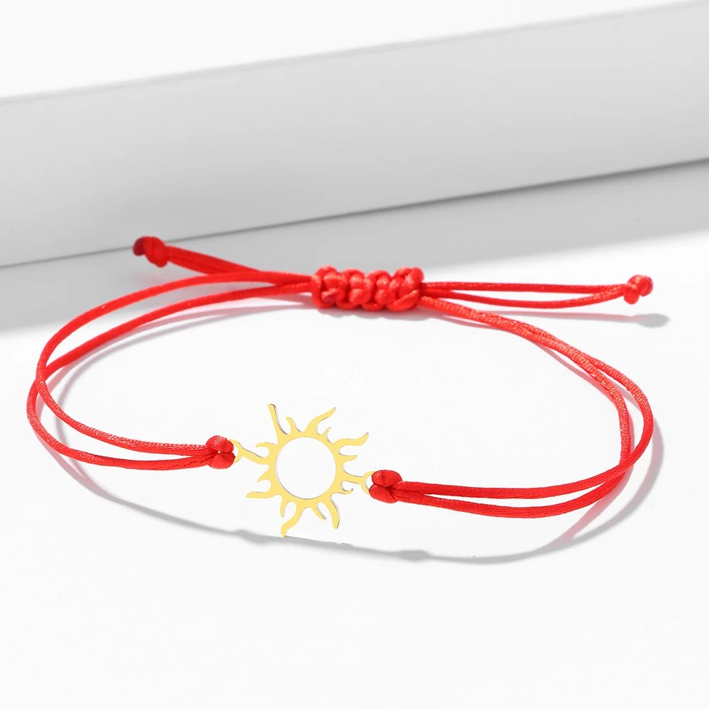 Stainless Steel Bracelets Lucky Black Red Rope Hand Made Fashion Clover Cartoon Cross Summer Charm Bracelet For Women Jewelry