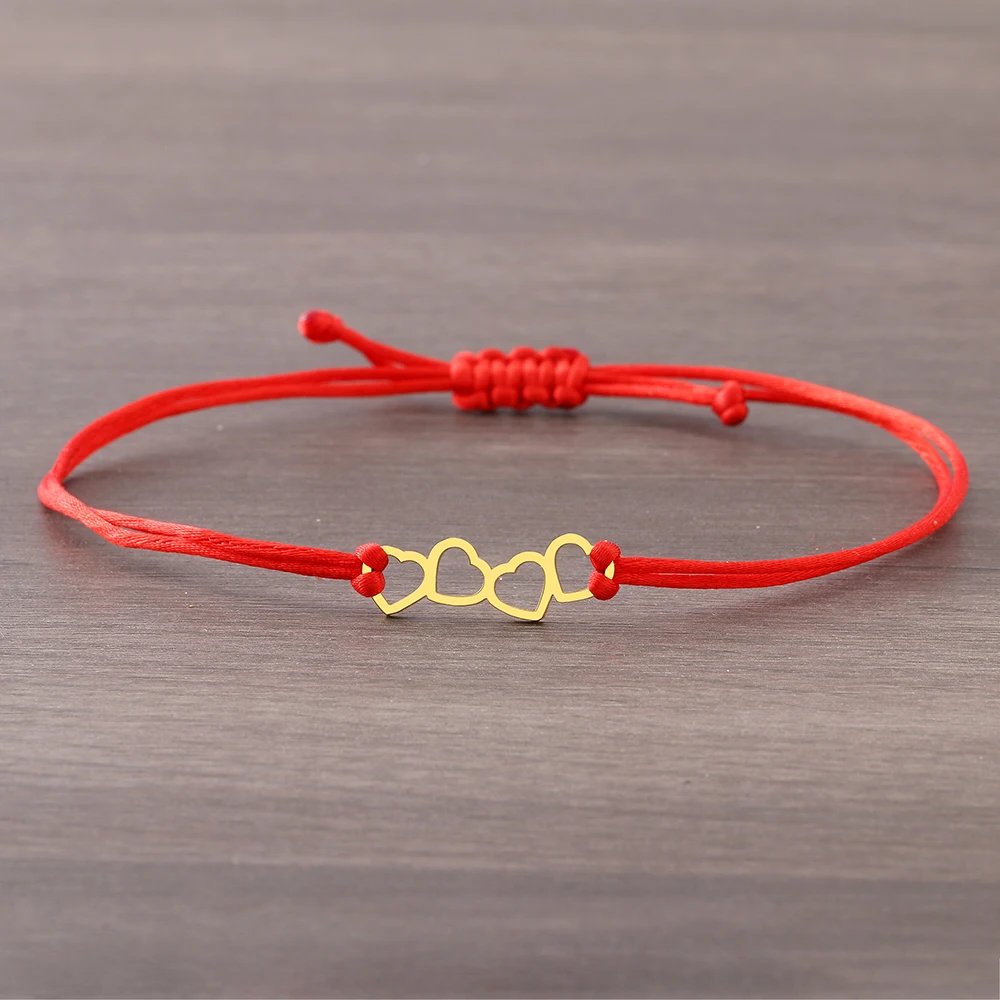 Stainless Steel Bracelets Lucky Black Red Rope Hand Made Fashion Clover Cartoon Cross Summer Charm Bracelet For Women Jewelry