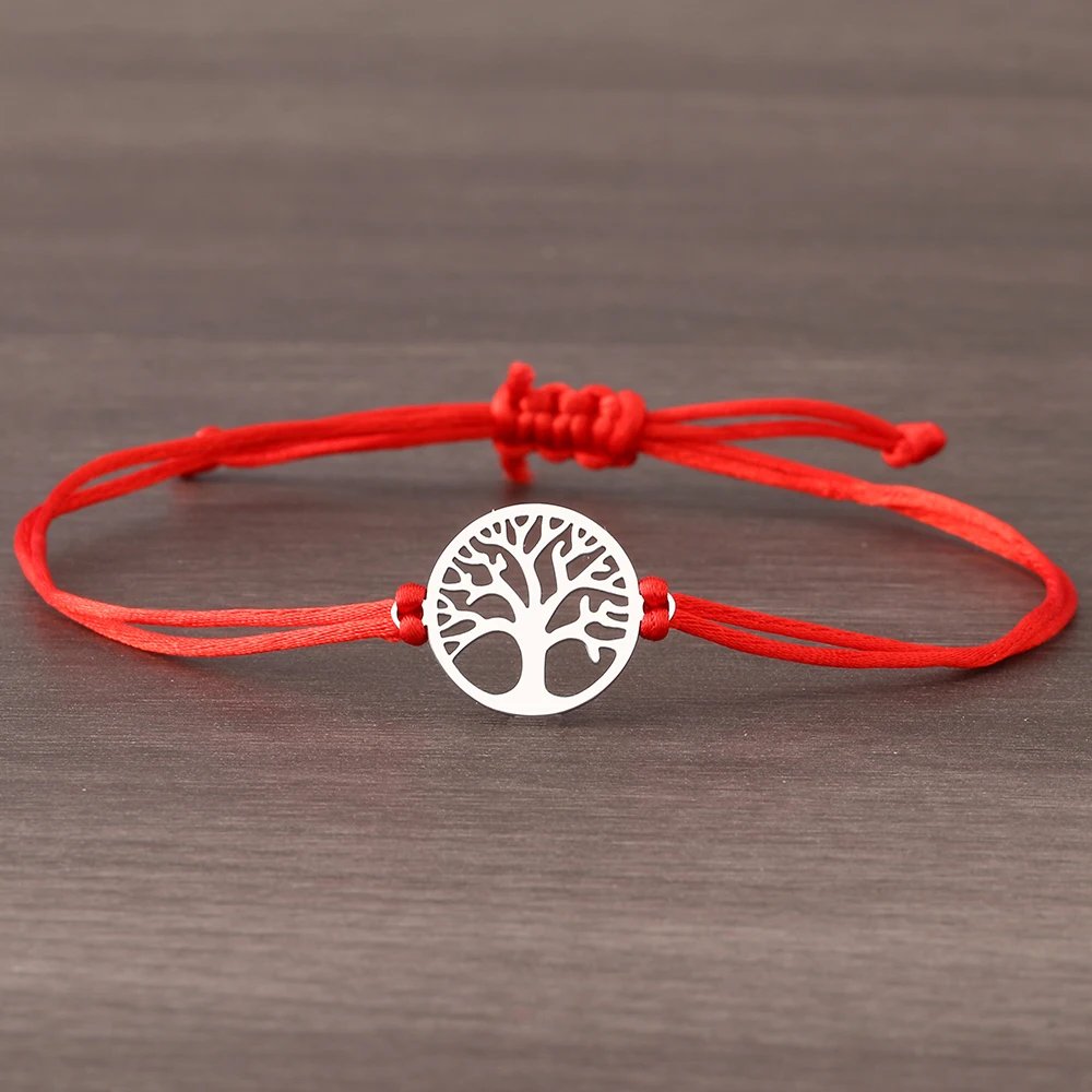 Stainless Steel Bracelets Lucky Black Red Rope Hand Made Fashion Clover Cartoon Cross Summer Charm Bracelet For Women Jewelry