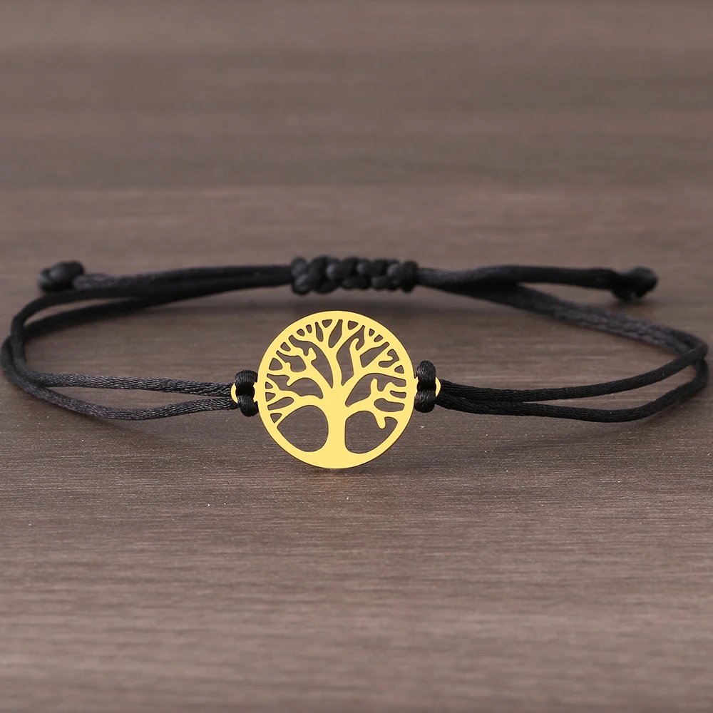 Stainless Steel Bracelets Lucky Black Red Rope Hand Made Fashion Clover Cartoon Cross Summer Charm Bracelet For Women Jewelry