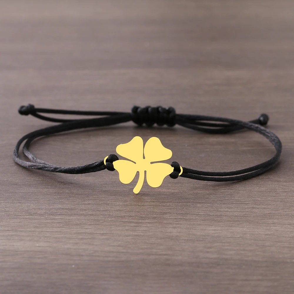 Stainless Steel Bracelets Lucky Black Red Rope Hand Made Fashion Clover Cartoon Cross Summer Charm Bracelet For Women Jewelry