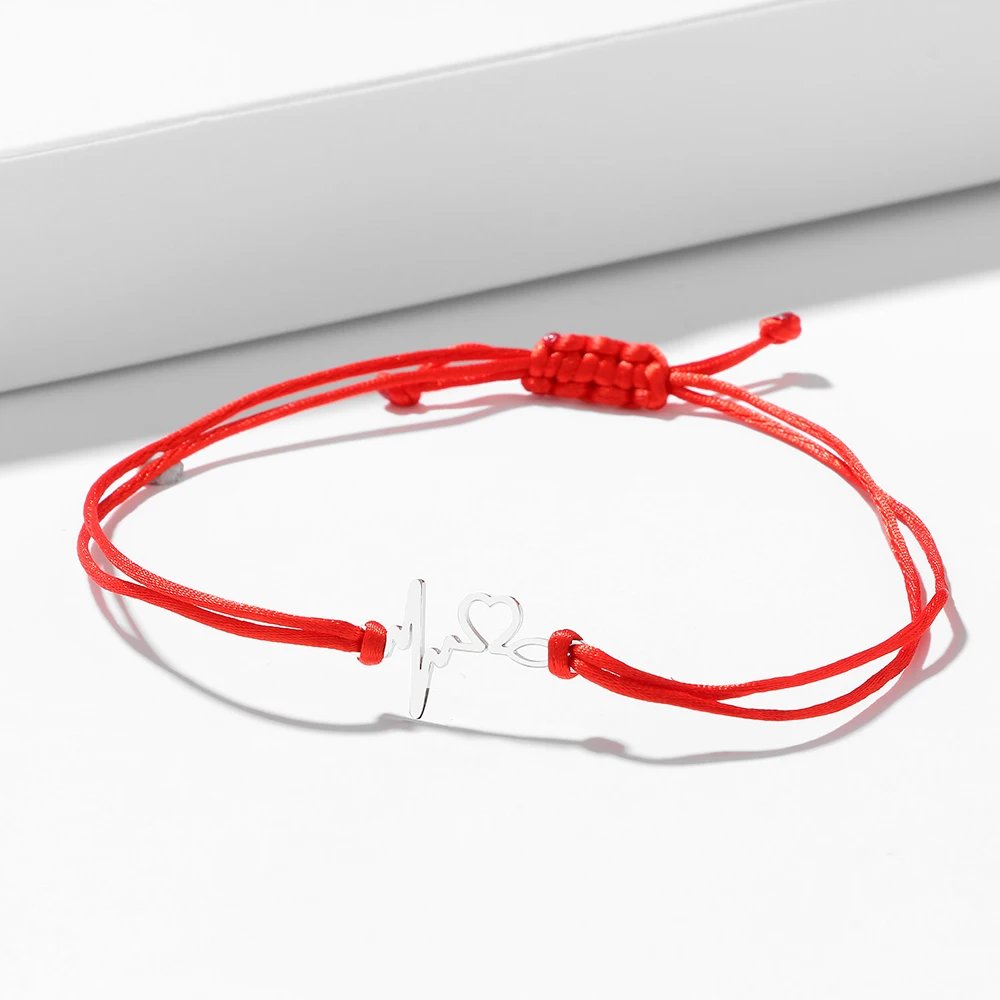 Stainless Steel Bracelets Lucky Black Red Rope Hand Made Fashion Clover Cartoon Cross Summer Charm Bracelet For Women Jewelry