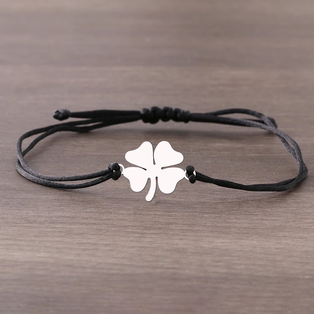 Stainless Steel Bracelets Lucky Black Red Rope Hand Made Fashion Clover Cartoon Cross Summer Charm Bracelet For Women Jewelry