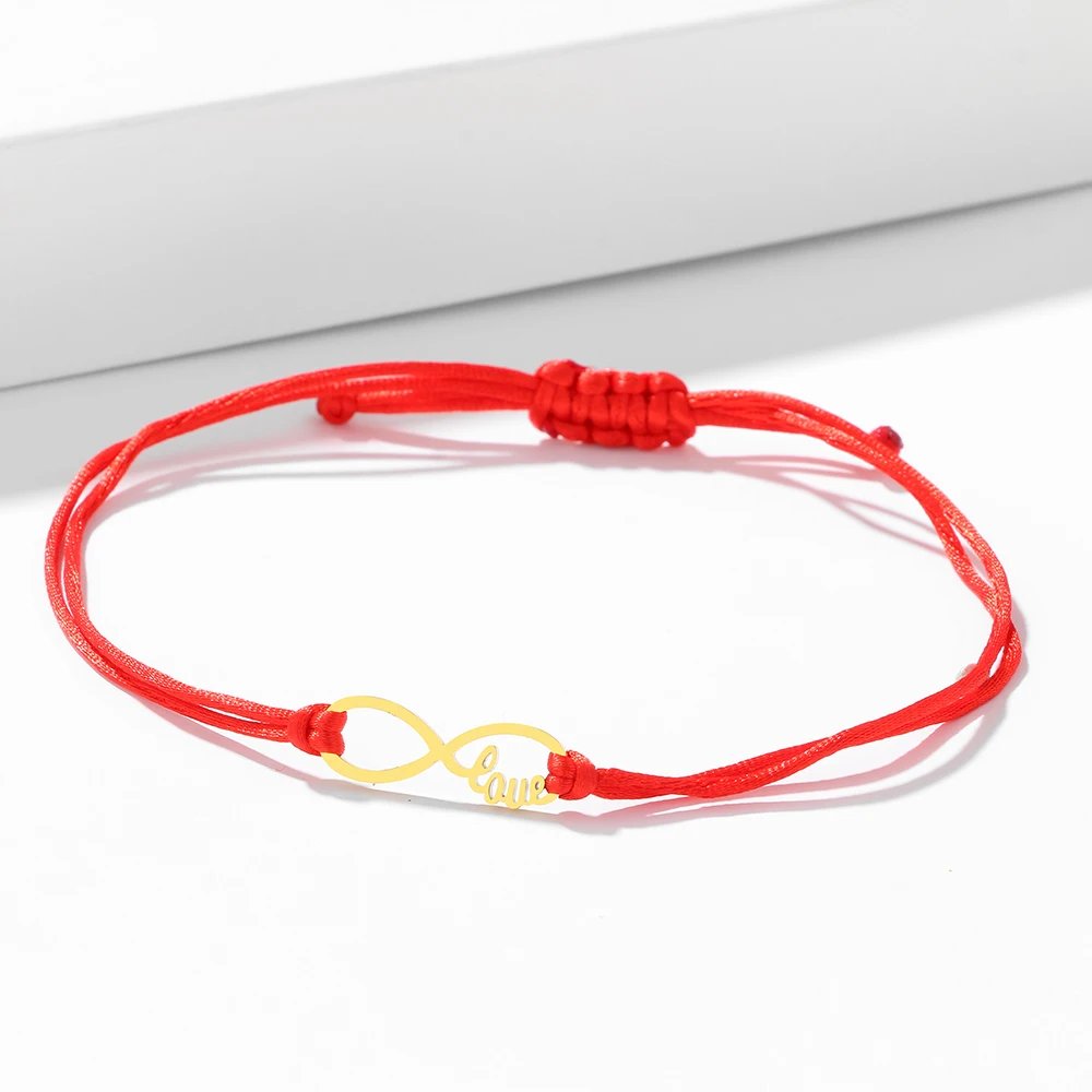 Stainless Steel Bracelets Lucky Black Red Rope Hand Made Fashion Clover Cartoon Cross Summer Charm Bracelet For Women Jewelry