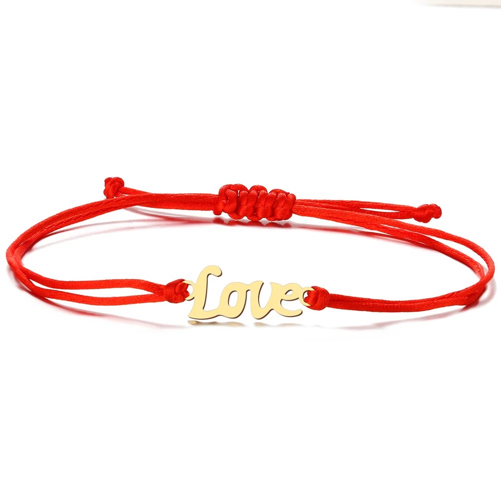 Stainless Steel Bracelets Lucky Black Red Rope Hand Made Fashion Clover Cartoon Cross Summer Charm Bracelet For Women Jewelry