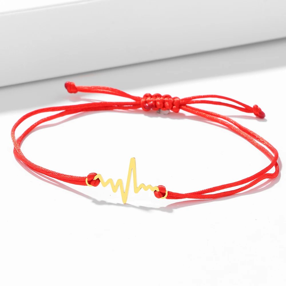 Stainless Steel Bracelets Lucky Black Red Rope Hand Made Fashion Clover Cartoon Cross Summer Charm Bracelet For Women Jewelry