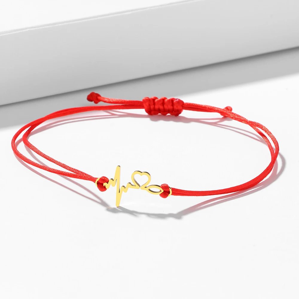 Stainless Steel Bracelets Lucky Black Red Rope Hand Made Fashion Clover Cartoon Cross Summer Charm Bracelet For Women Jewelry