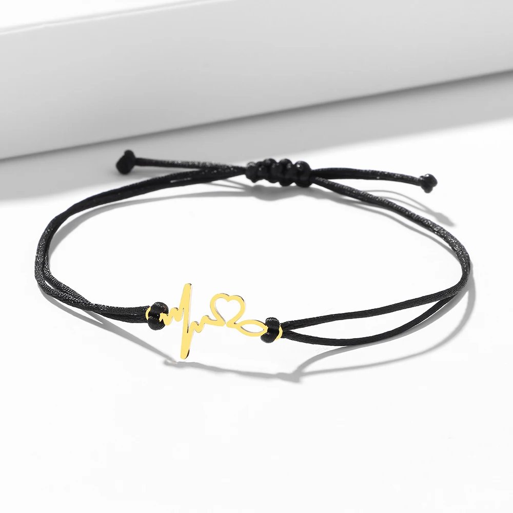 Stainless Steel Bracelets Lucky Black Red Rope Hand Made Fashion Clover Cartoon Cross Summer Charm Bracelet For Women Jewelry