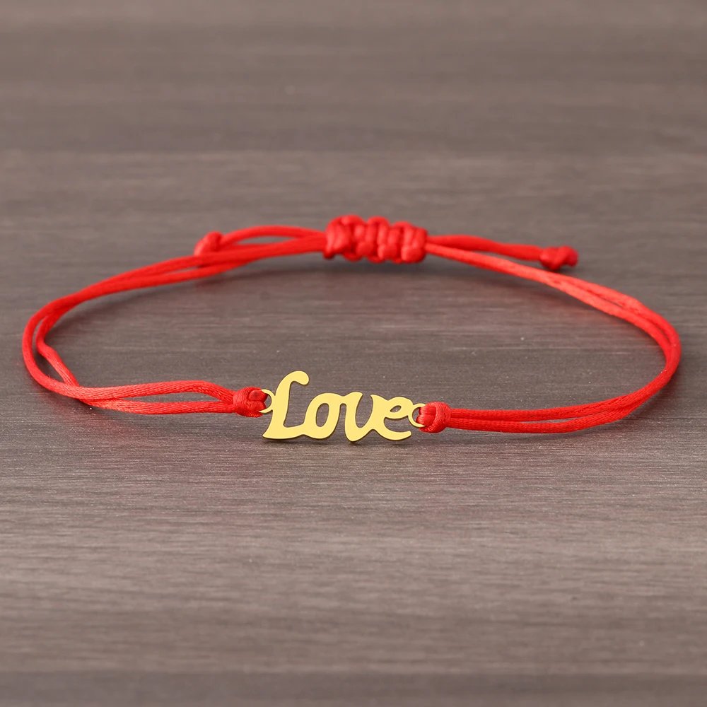 Stainless Steel Bracelets Lucky Black Red Rope Hand Made Fashion Clover Cartoon Cross Summer Charm Bracelet For Women Jewelry