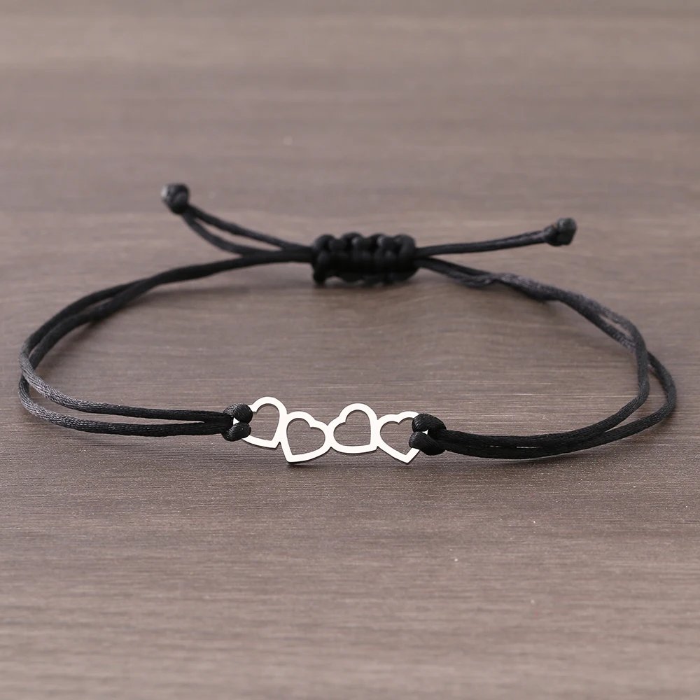 Stainless Steel Bracelets Lucky Black Red Rope Hand Made Fashion Clover Cartoon Cross Summer Charm Bracelet For Women Jewelry