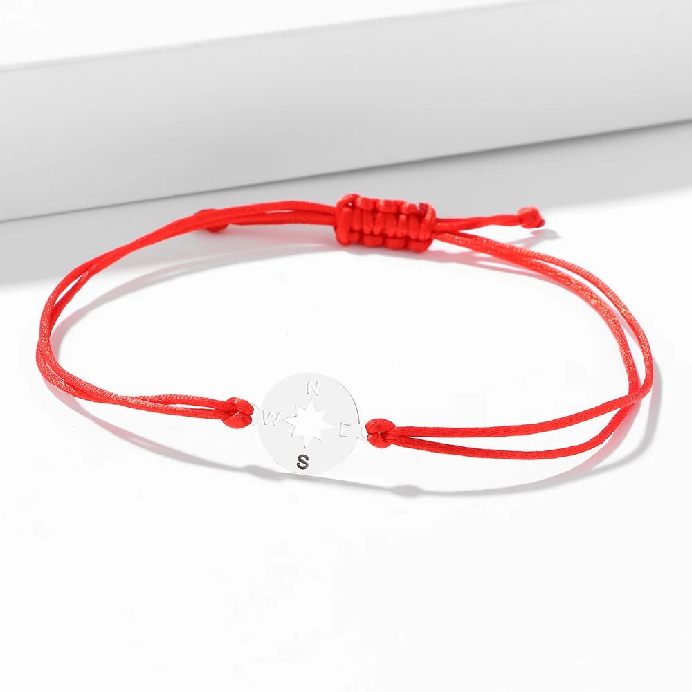 Stainless Steel Bracelets Lucky Black Red Rope Hand Made Fashion Clover Cartoon Cross Summer Charm Bracelet For Women Jewelry