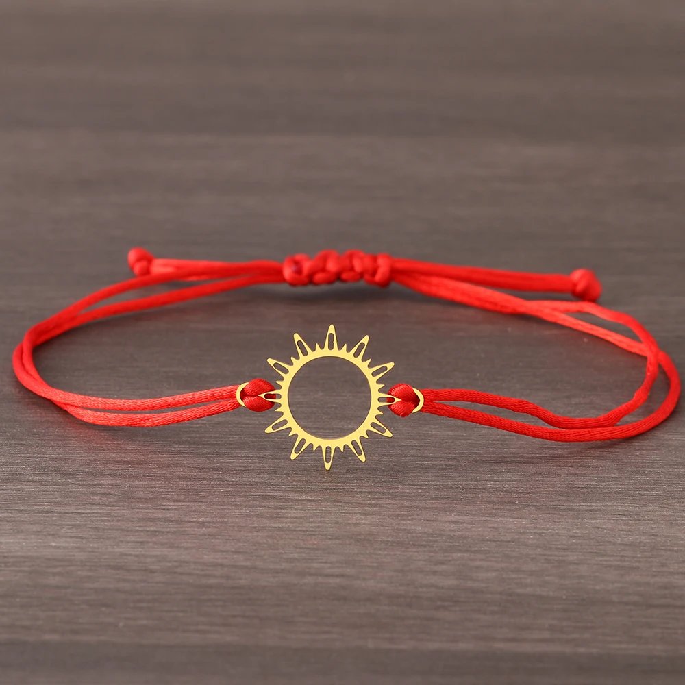 Stainless Steel Bracelets Lucky Black Red Rope Hand Made Fashion Clover Cartoon Cross Summer Charm Bracelet For Women Jewelry