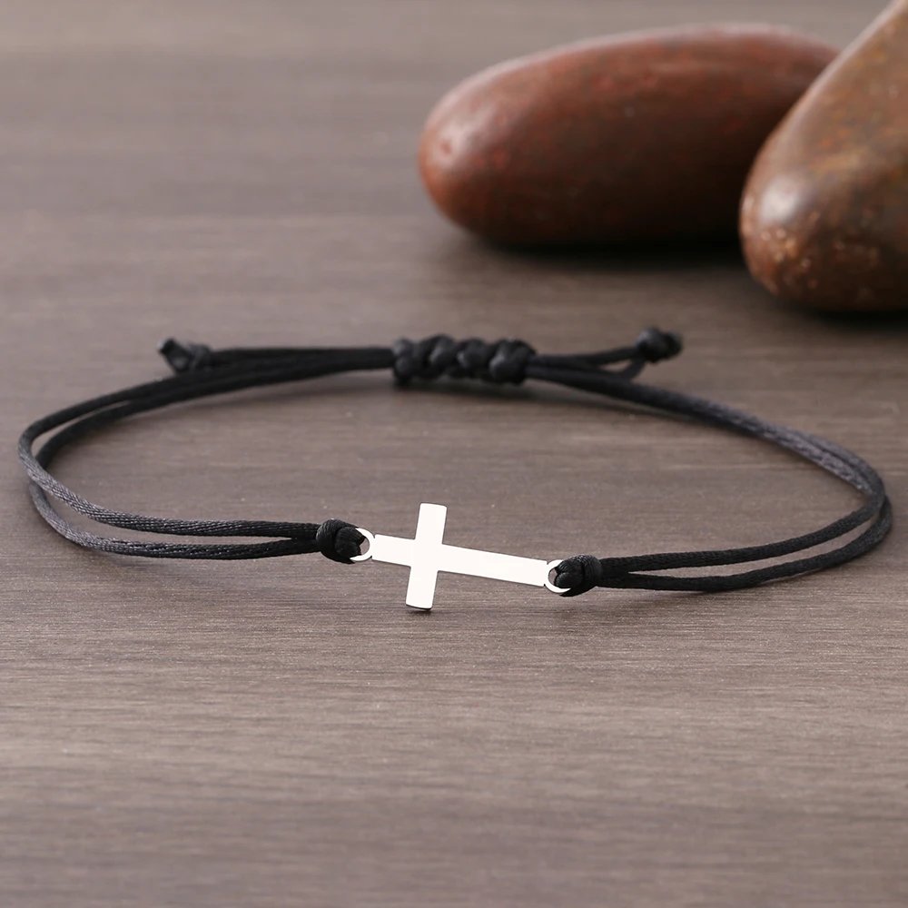 Stainless Steel Bracelets Lucky Black Red Rope Hand Made Fashion Clover Cartoon Cross Summer Charm Bracelet For Women Jewelry