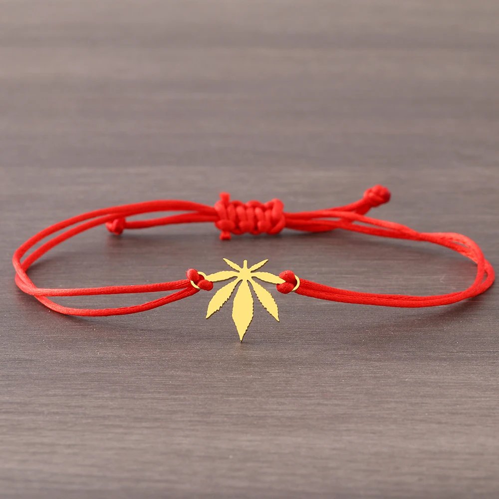 Stainless Steel Bracelets Lucky Black Red Rope Hand Made Fashion Clover Cartoon Cross Summer Charm Bracelet For Women Jewelry