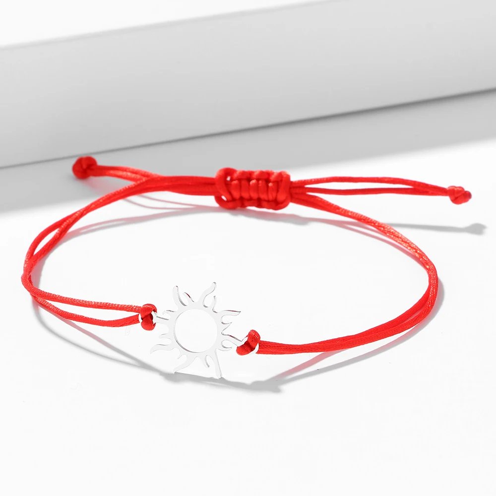 Stainless Steel Bracelets Lucky Black Red Rope Hand Made Fashion Clover Cartoon Cross Summer Charm Bracelet For Women Jewelry