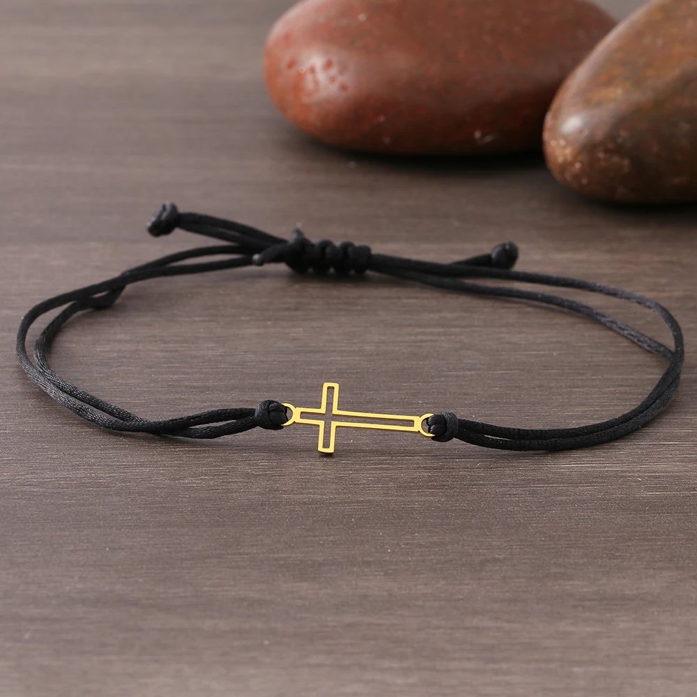 Stainless Steel Bracelets Lucky Black Red Rope Hand Made Fashion Clover Cartoon Cross Summer Charm Bracelet For Women Jewelry