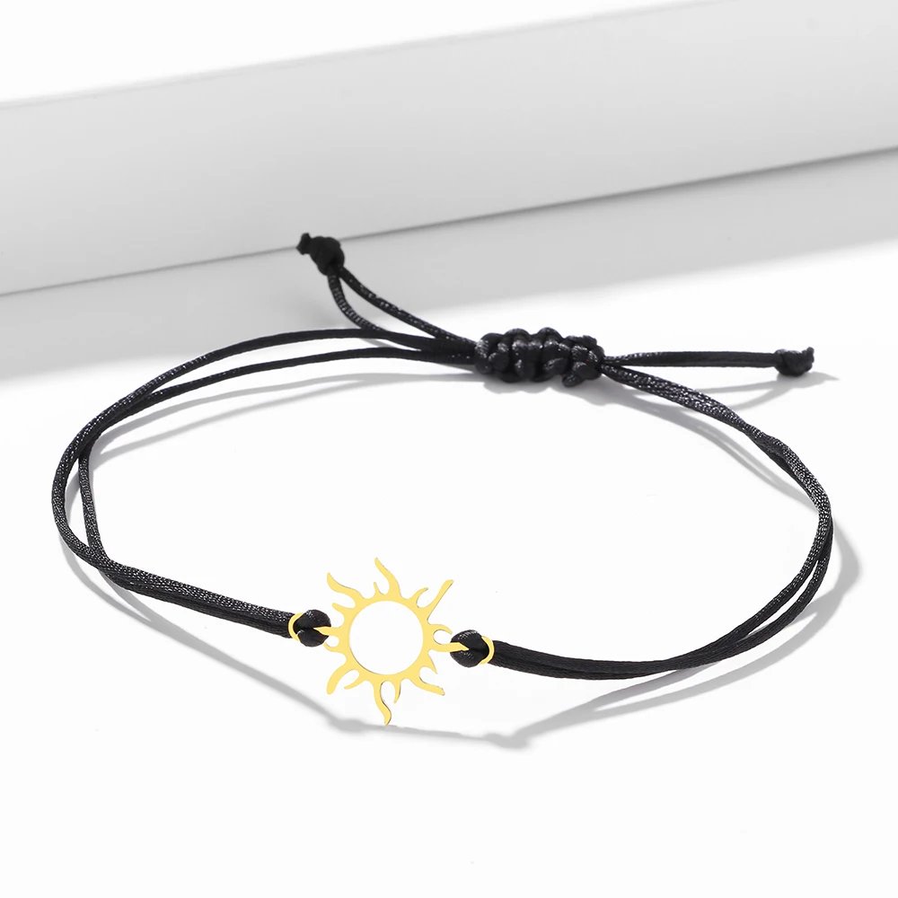 Stainless Steel Bracelets Lucky Black Red Rope Hand Made Fashion Clover Cartoon Cross Summer Charm Bracelet For Women Jewelry