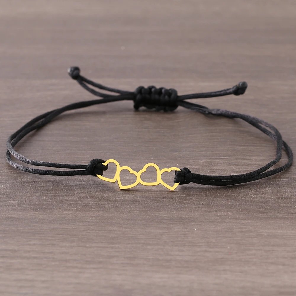 Stainless Steel Bracelets Lucky Black Red Rope Hand Made Fashion Clover Cartoon Cross Summer Charm Bracelet For Women Jewelry