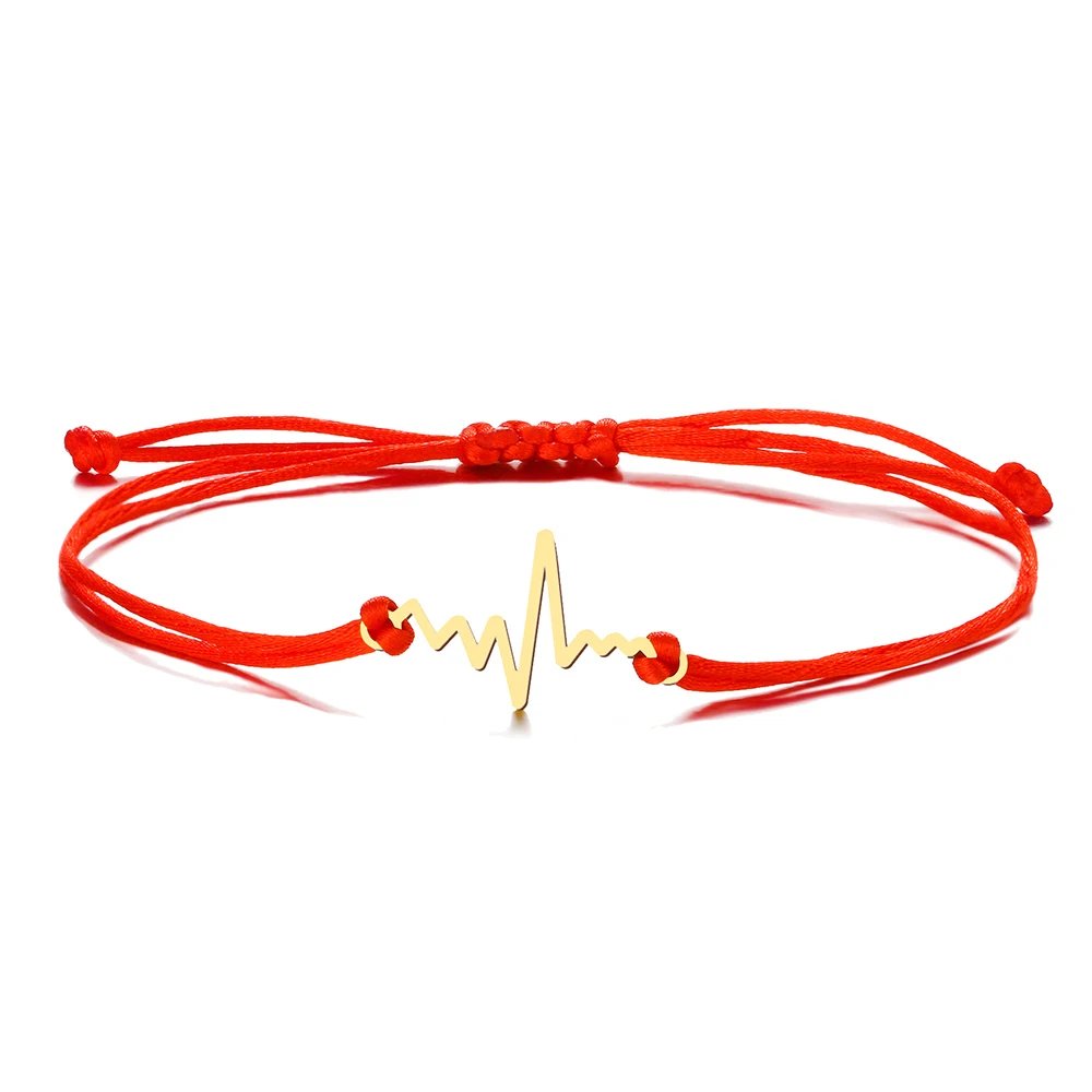 Stainless Steel Bracelets Lucky Black Red Rope Hand Made Fashion Clover Cartoon Cross Summer Charm Bracelet For Women Jewelry