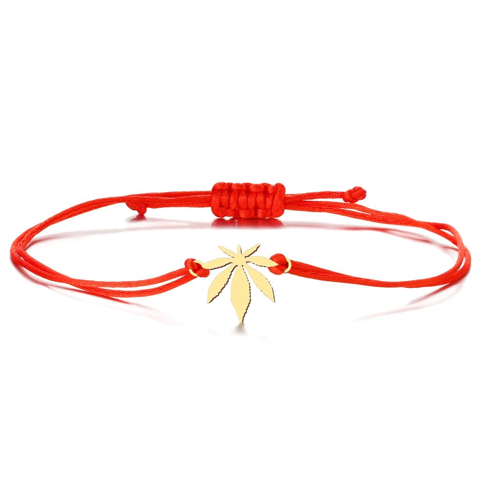 Stainless Steel Bracelets Lucky Black Red Rope Hand Made Fashion Clover Cartoon Cross Summer Charm Bracelet For Women Jewelry