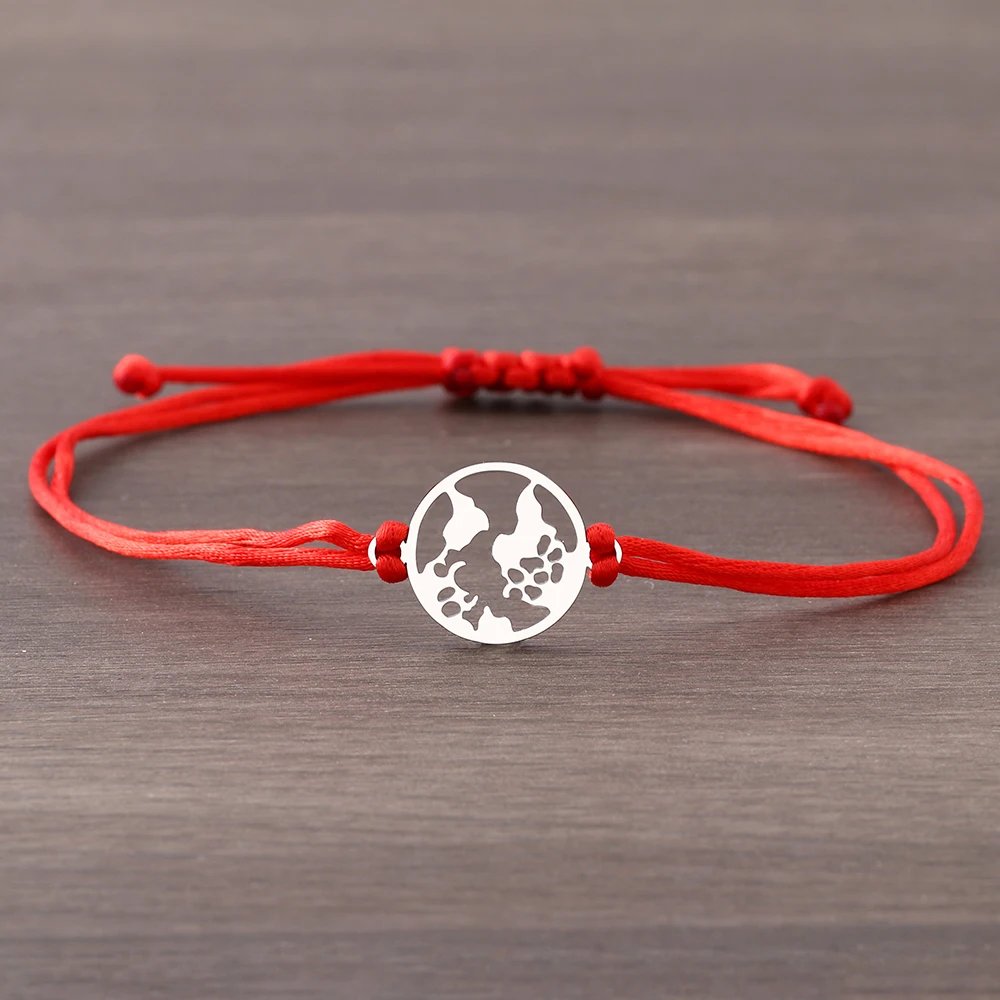 Stainless Steel Bracelets Lucky Black Red Rope Hand Made Fashion Clover Cartoon Cross Summer Charm Bracelet For Women Jewelry