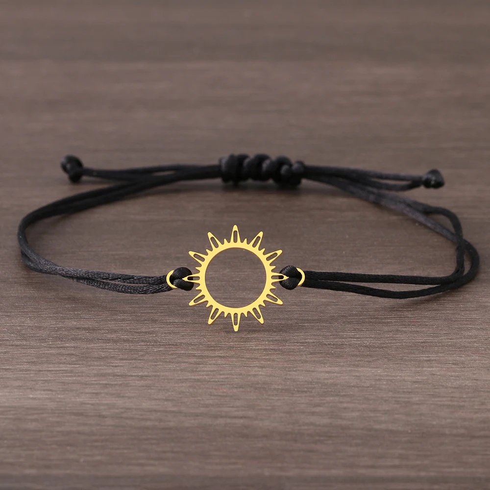 Stainless Steel Bracelets Lucky Black Red Rope Hand Made Fashion Clover Cartoon Cross Summer Charm Bracelet For Women Jewelry