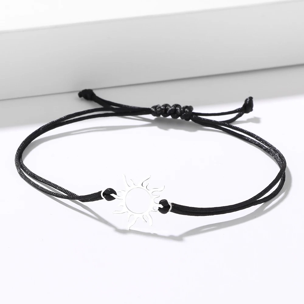 Stainless Steel Bracelets Lucky Black Red Rope Hand Made Fashion Clover Cartoon Cross Summer Charm Bracelet For Women Jewelry