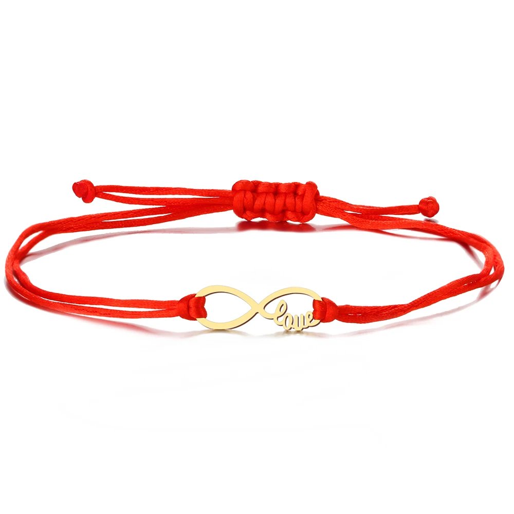 Stainless Steel Bracelets Lucky Black Red Rope Hand Made Fashion Clover Cartoon Cross Summer Charm Bracelet For Women Jewelry