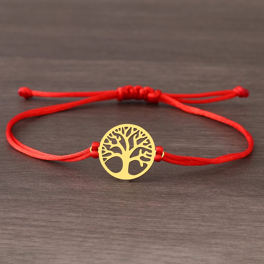 Stainless Steel Bracelets Lucky Black Red Rope Hand Made Fashion Clover Cartoon Cross Summer Charm Bracelet For Women Jewelry