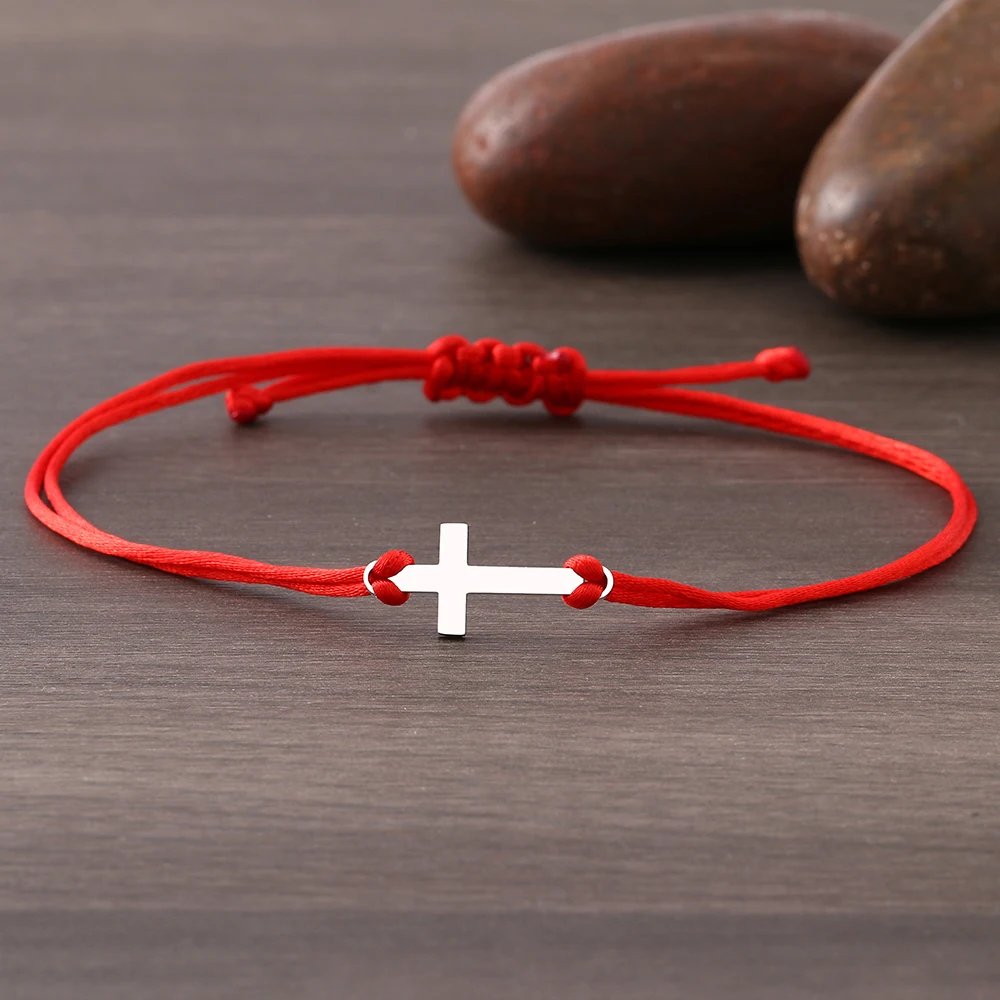 Stainless Steel Bracelets Lucky Black Red Rope Hand Made Fashion Clover Cartoon Cross Summer Charm Bracelet For Women Jewelry