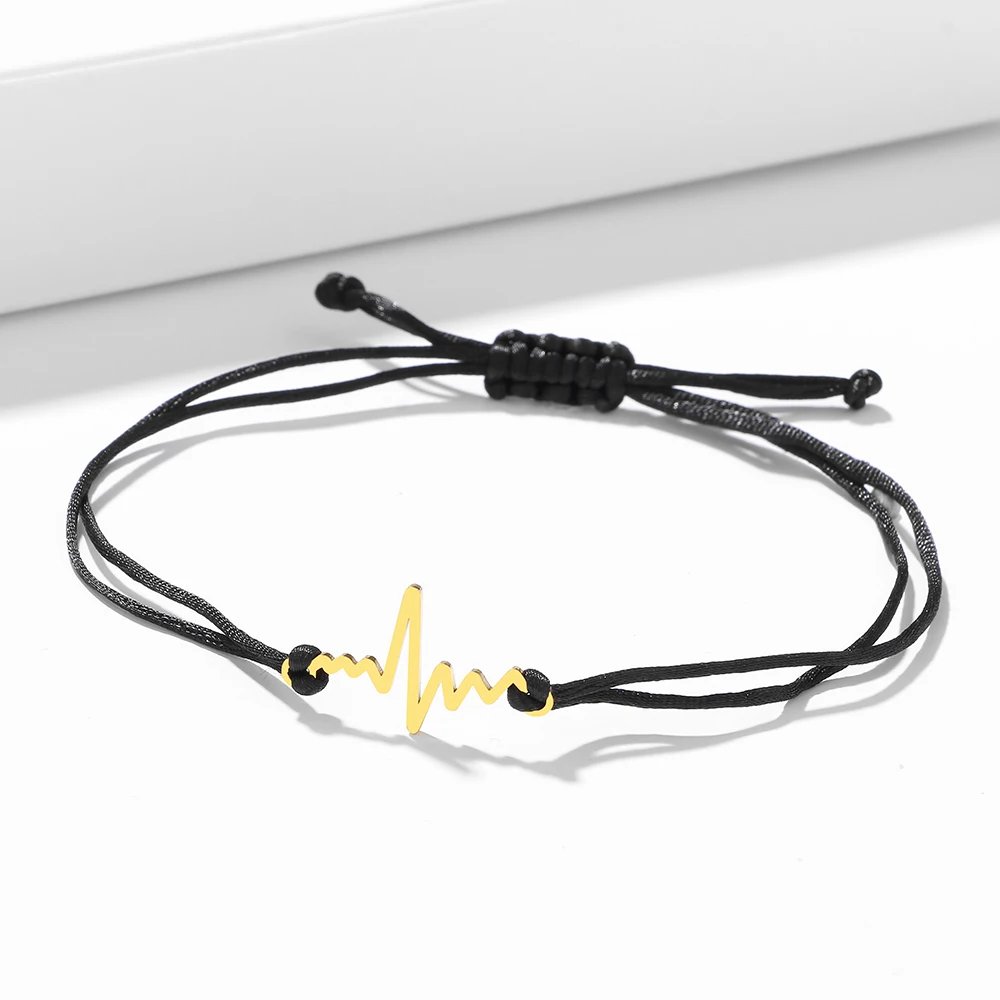 Stainless Steel Bracelets Lucky Black Red Rope Hand Made Fashion Clover Cartoon Cross Summer Charm Bracelet For Women Jewelry