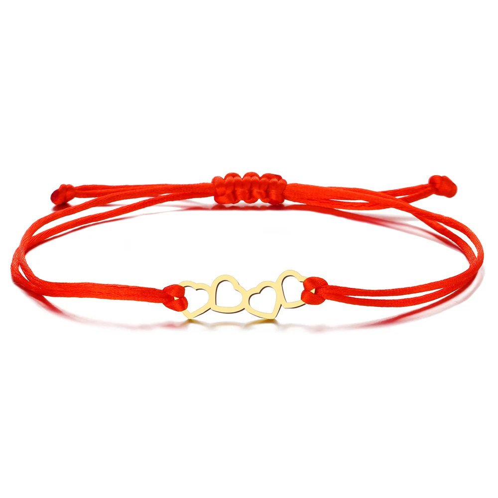 Stainless Steel Bracelets Lucky Black Red Rope Hand Made Fashion Clover Cartoon Cross Summer Charm Bracelet For Women Jewelry