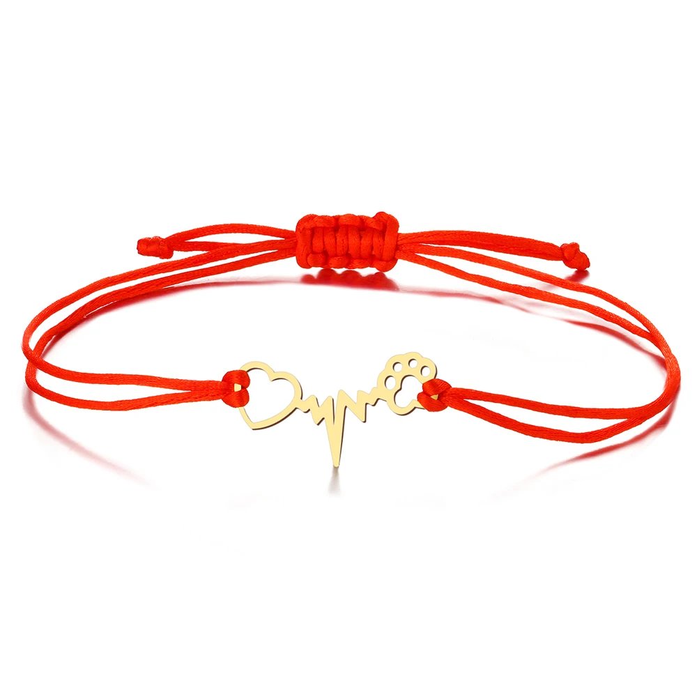 Stainless Steel Bracelets Lucky Black Red Rope Hand Made Fashion Clover Cartoon Cross Summer Charm Bracelet For Women Jewelry