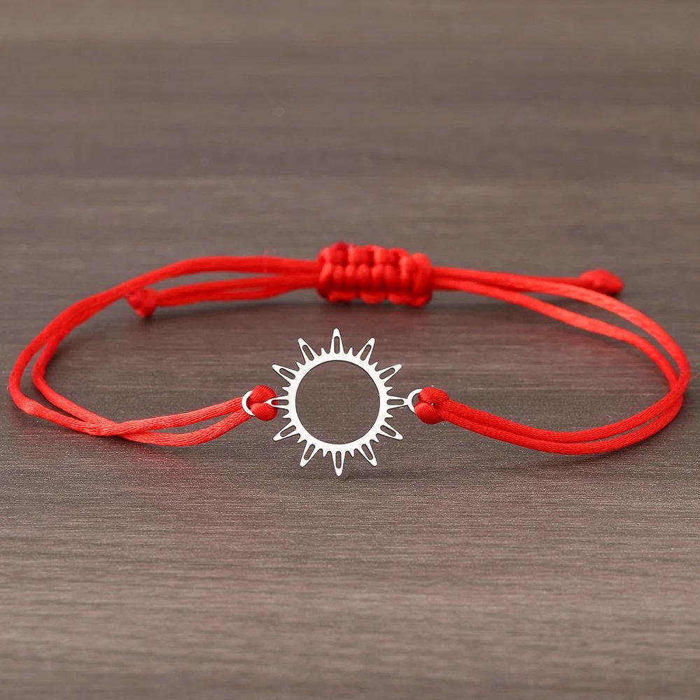 Stainless Steel Bracelets Lucky Black Red Rope Hand Made Fashion Clover Cartoon Cross Summer Charm Bracelet For Women Jewelry