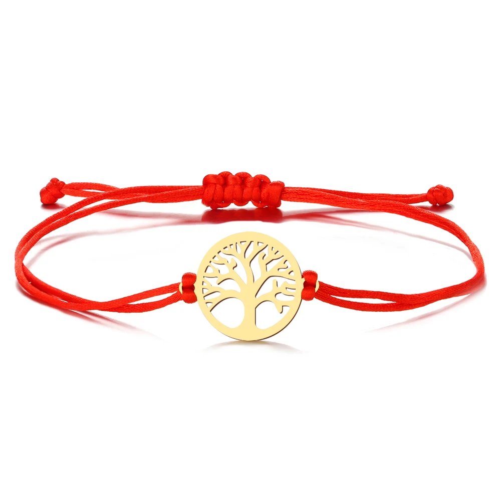 Stainless Steel Bracelets Lucky Black Red Rope Hand Made Fashion Clover Cartoon Cross Summer Charm Bracelet For Women Jewelry