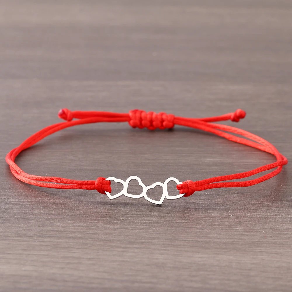 Stainless Steel Bracelets Lucky Black Red Rope Hand Made Fashion Clover Cartoon Cross Summer Charm Bracelet For Women Jewelry