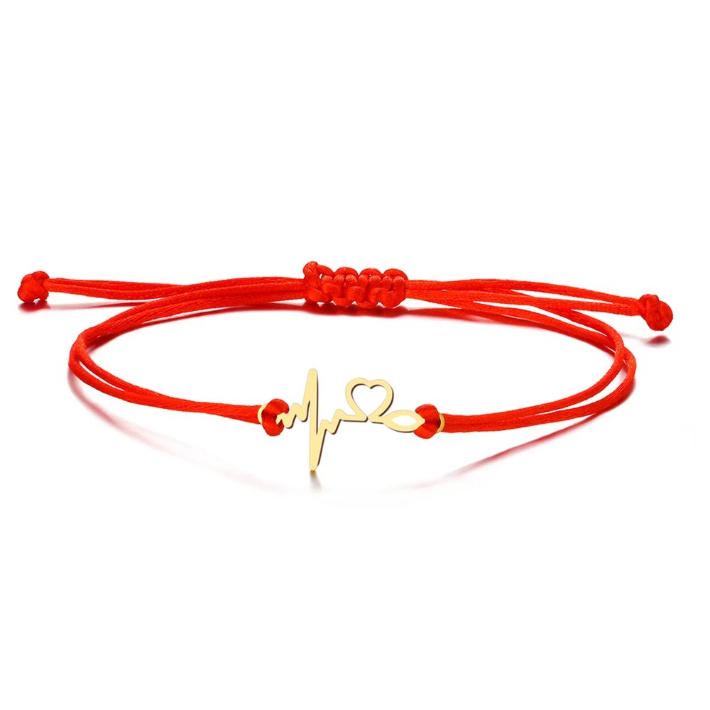 Stainless Steel Bracelets Lucky Black Red Rope Hand Made Fashion Clover Cartoon Cross Summer Charm Bracelet For Women Jewelry