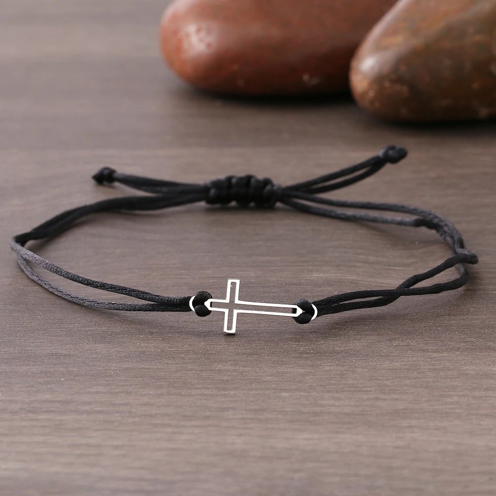 Stainless Steel Bracelets Lucky Black Red Rope Hand Made Fashion Clover Cartoon Cross Summer Charm Bracelet For Women Jewelry