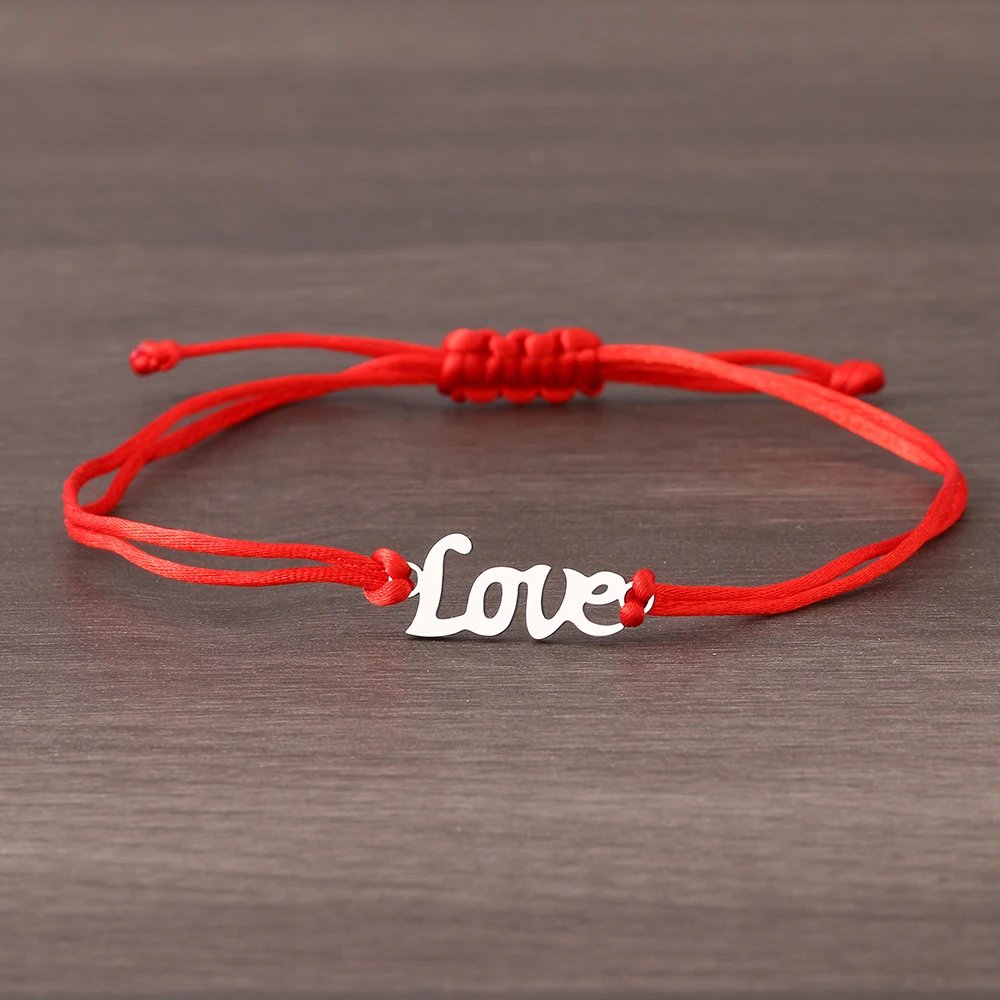 Stainless Steel Bracelets Lucky Black Red Rope Hand Made Fashion Clover Cartoon Cross Summer Charm Bracelet For Women Jewelry