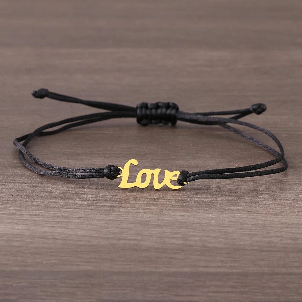 Stainless Steel Bracelets Lucky Black Red Rope Hand Made Fashion Clover Cartoon Cross Summer Charm Bracelet For Women Jewelry