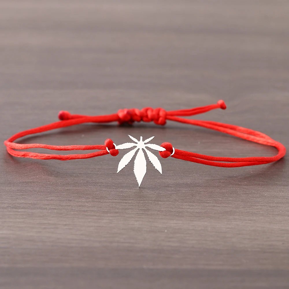 Stainless Steel Bracelets Lucky Black Red Rope Hand Made Fashion Clover Cartoon Cross Summer Charm Bracelet For Women Jewelry