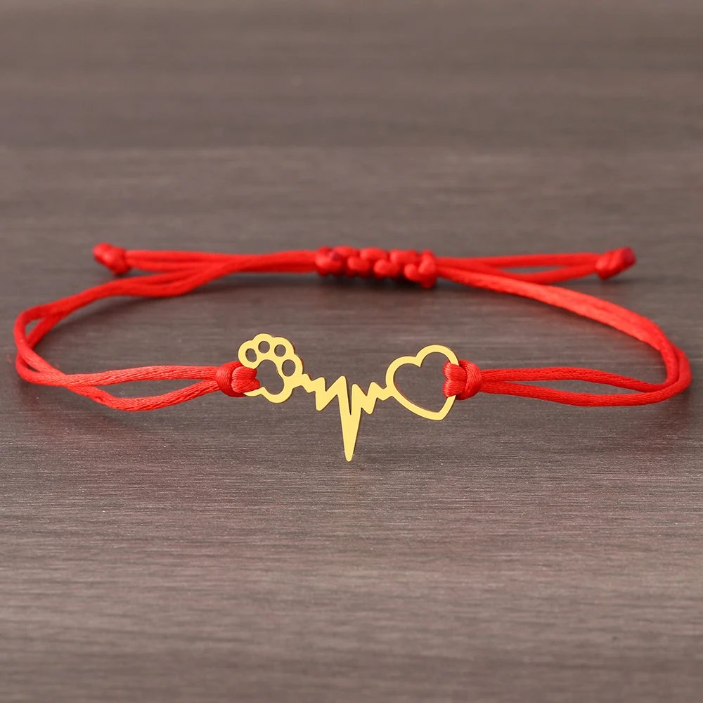 Stainless Steel Bracelets Lucky Black Red Rope Hand Made Fashion Clover Cartoon Cross Summer Charm Bracelet For Women Jewelry