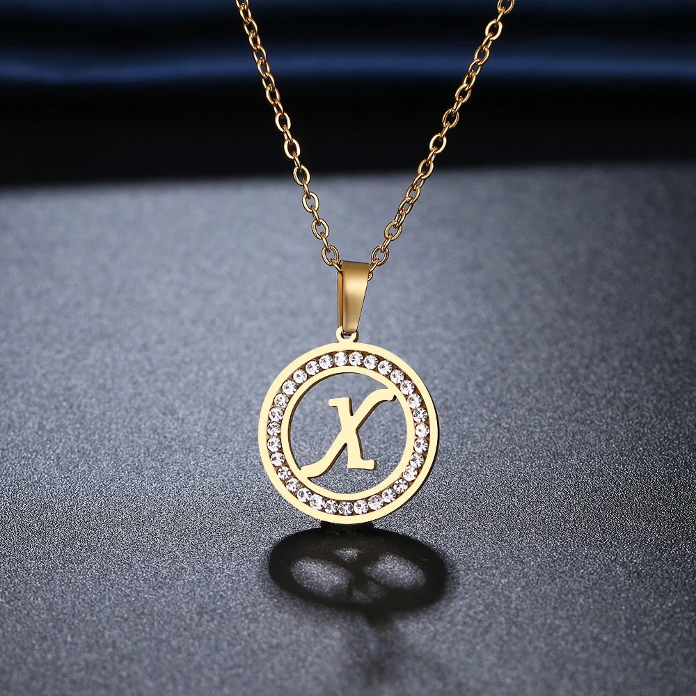 316L Stainless Steel 26 letters A-Z Necklace NEW Crystal Rhinestone Necklaces For Women Wedding Valentine's Day Gifts