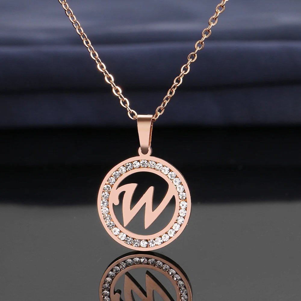 316L Stainless Steel 26 letters A-Z Necklace NEW Crystal Rhinestone Necklaces For Women Wedding Valentine's Day Gifts