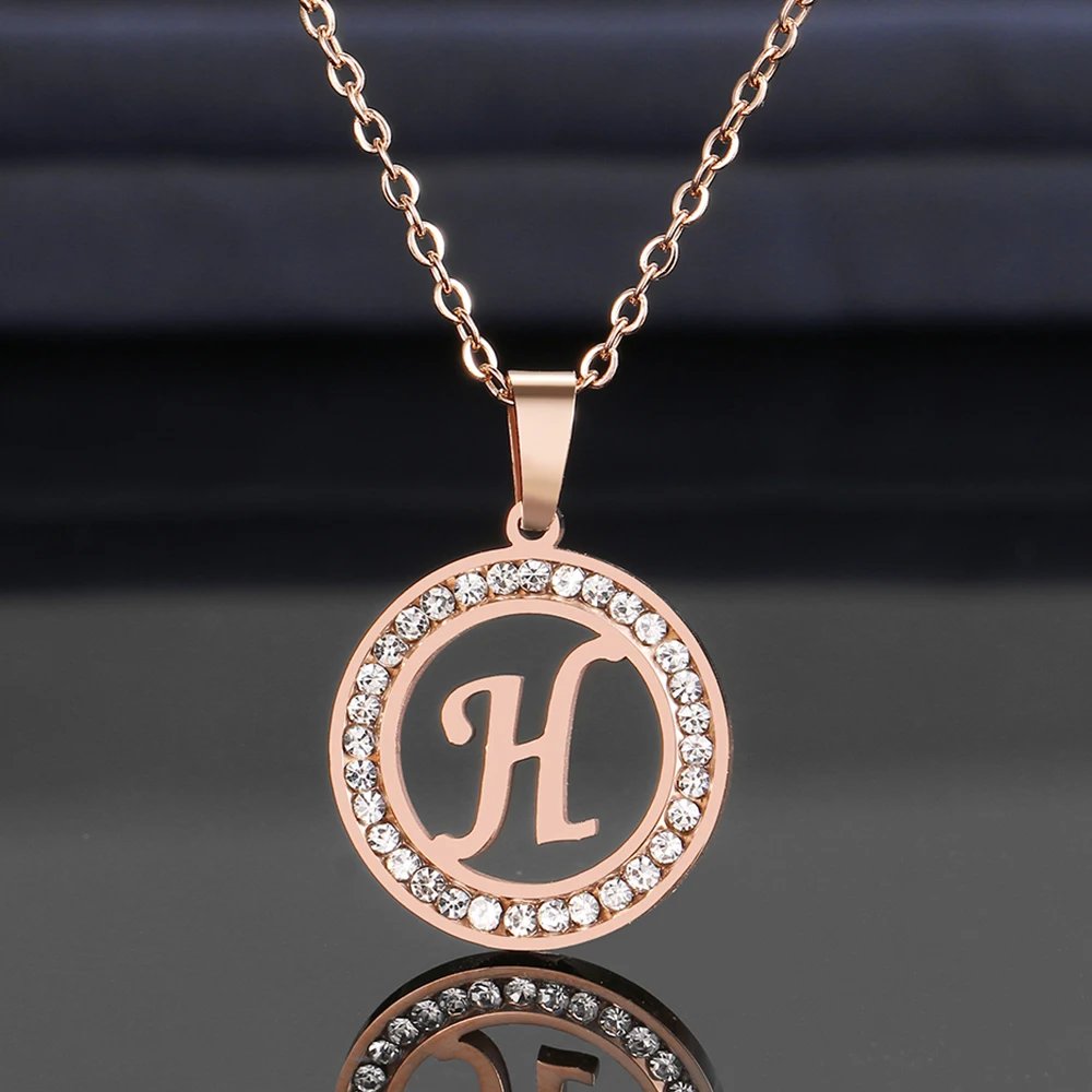 316L Stainless Steel 26 letters A-Z Necklace NEW Crystal Rhinestone Necklaces For Women Wedding Valentine's Day Gifts