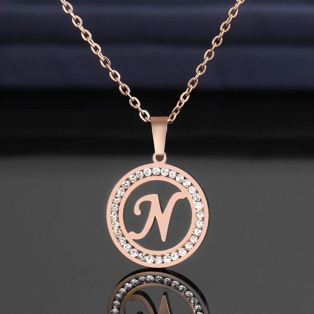 316L Stainless Steel 26 letters A-Z Necklace NEW Crystal Rhinestone Necklaces For Women Wedding Valentine's Day Gifts